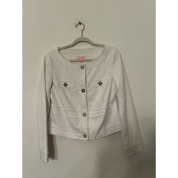 lilly pulitzer Millie Tweed Jacket White Linen Blend Womens medium - Picture 1 of 13